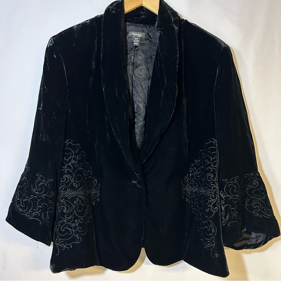Style & Co Black Velvet Blazer with Embroidery size 20W one button - Picture 1 of 5